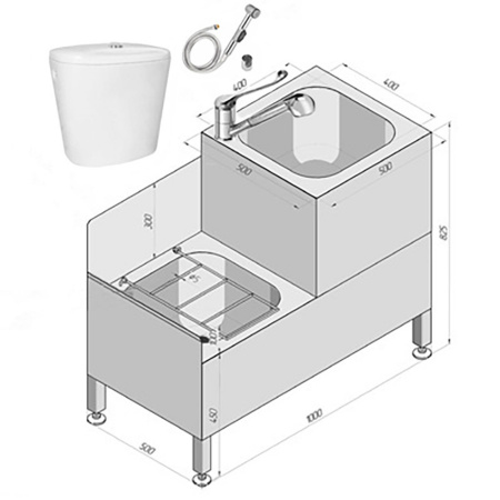 Купить Видуар медицинский комбинированный 2-х уровневый, с нерж. сливной чашей и мойкой, решеткой с бачком Видуар медицинский комбинированный 2-х уровневый, с нерж. сливной чашей и мойкой, решеткой с бачком