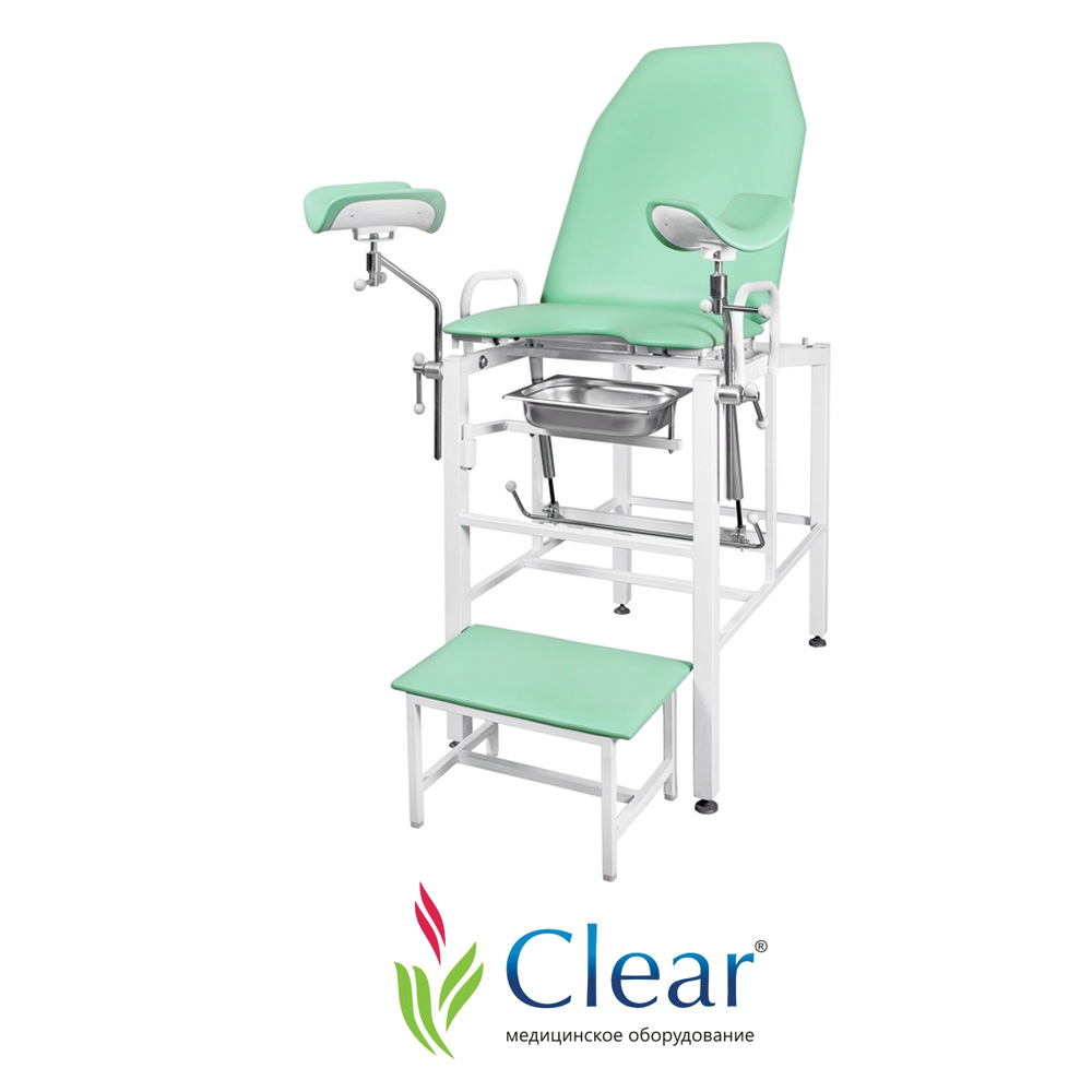 Кресло гинекологическое «Clear» модель КГФВ 01 с передвижной ступенькой (зеленое)